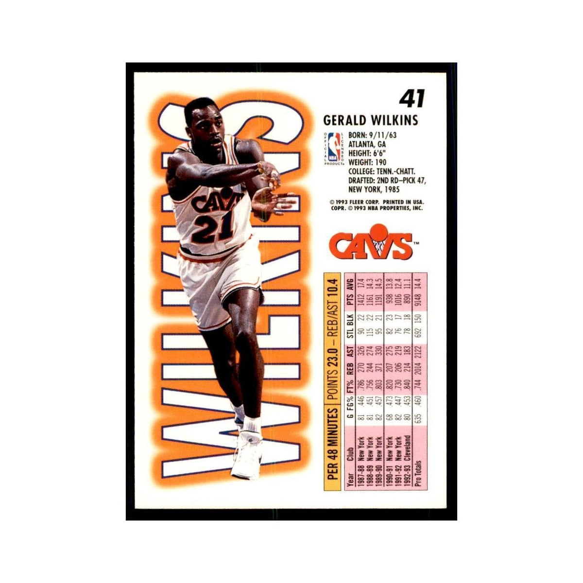 1993 Fleer Gerald Wilkins Basketball Cards #41