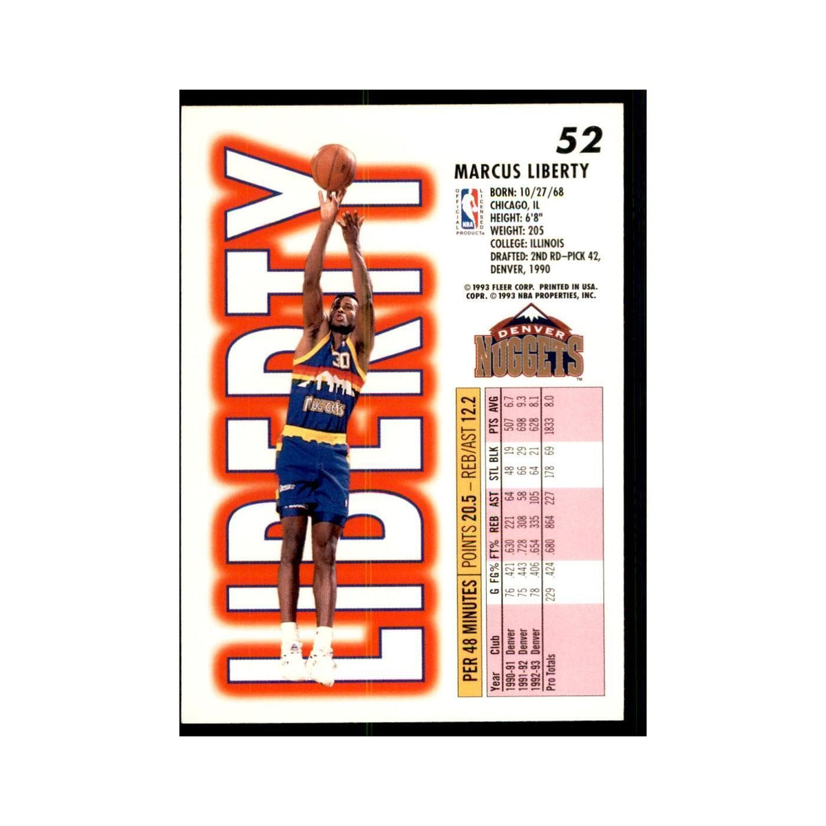 1993 Fleer Marcus Liberty Basketball Cards #52
