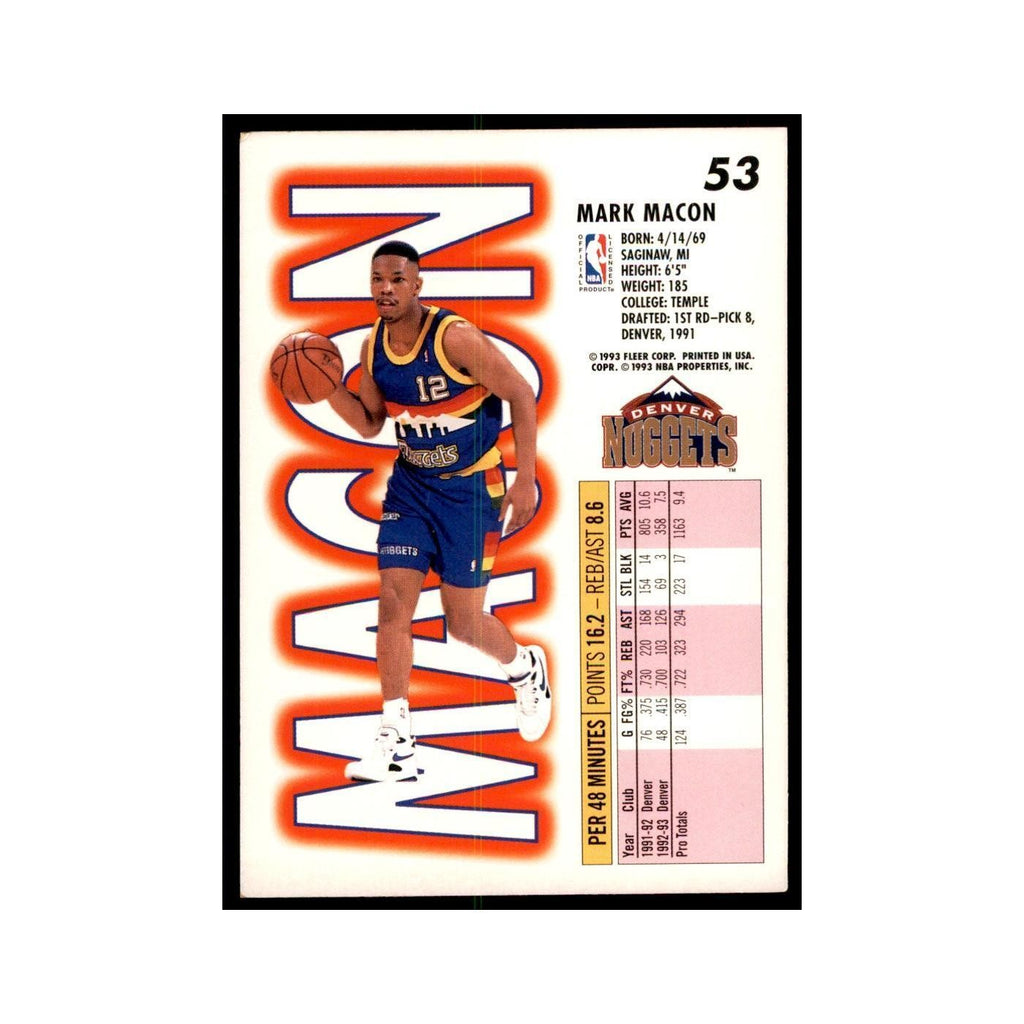 1993 Fleer Mark Macon Basketball Cards #53