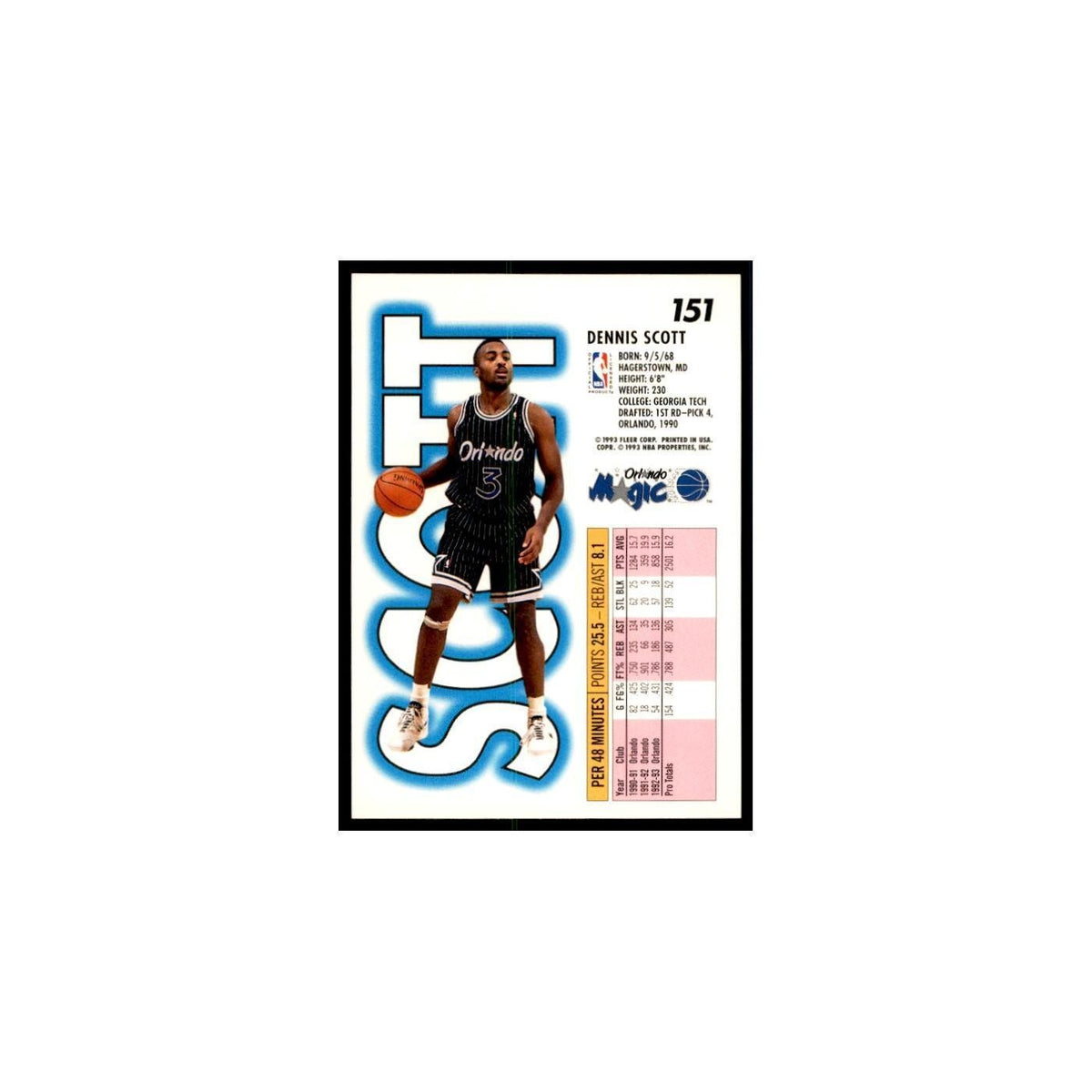 1993 Fleer Dennis Scott Basketball Cards #151