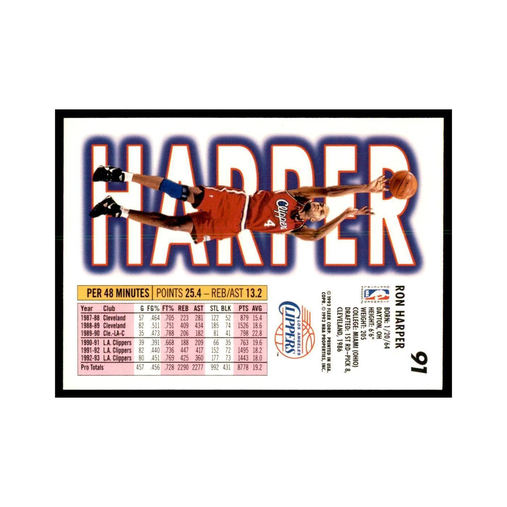 1993 Fleer Ron Harper Basketball Cards #91
