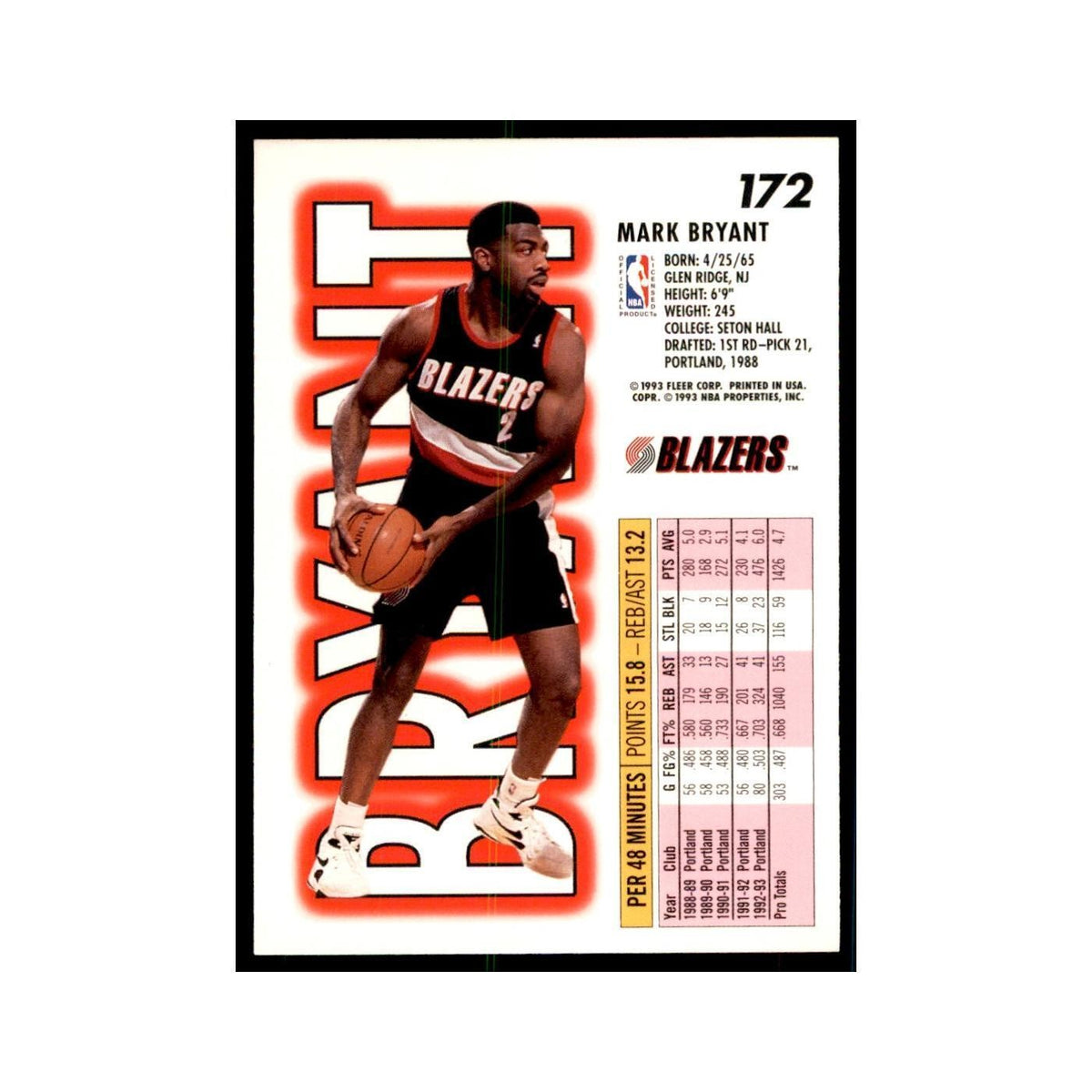1993 Fleer Mark Bryant Basketball Cards #172