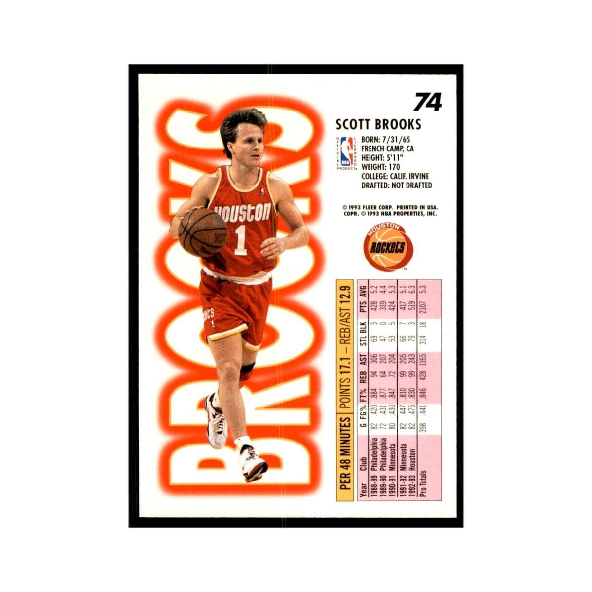 1993 Fleer Scott Brooks Basketball Cards #74