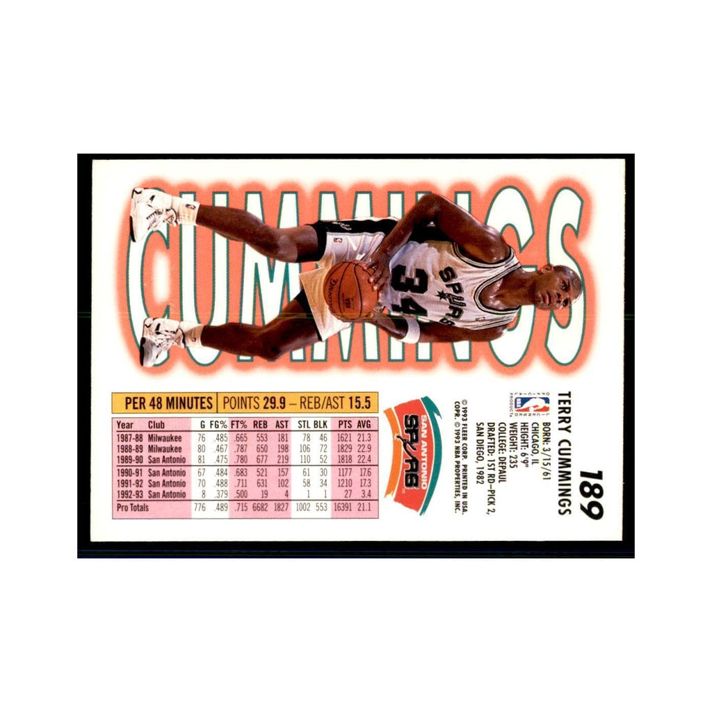 1993 Fleer Terry Cummings Basketball Cards #189