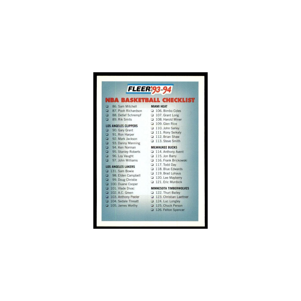 1993 Fleer Checklist Basketball Cards #239