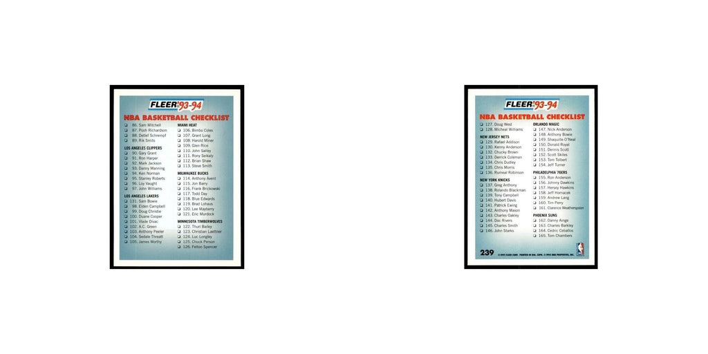 1993 Fleer Checklist Basketball Cards #239