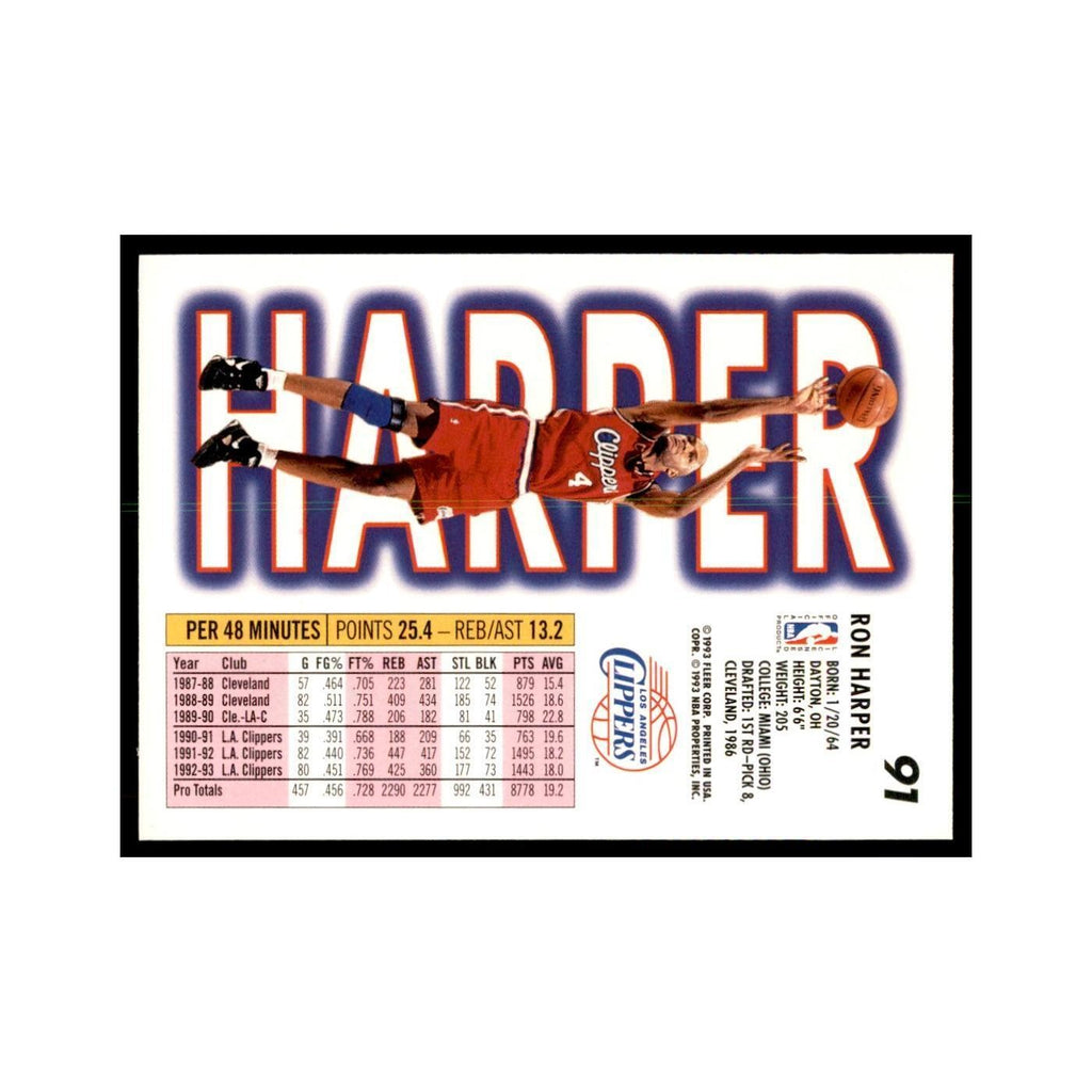 1993 Fleer Ron Harper Basketball Cards #91