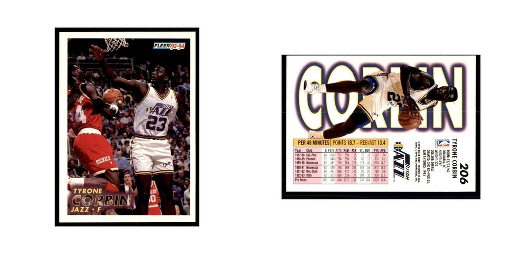 1993 Fleer Tyrone Corbin Basketball Cards #206