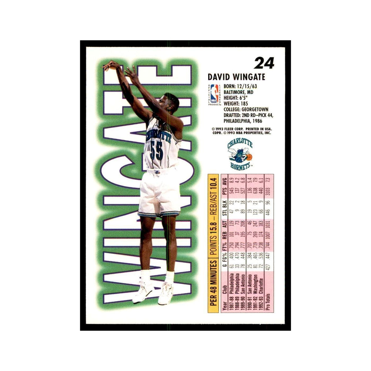 1993 Fleer David Wingate Basketball Cards #24