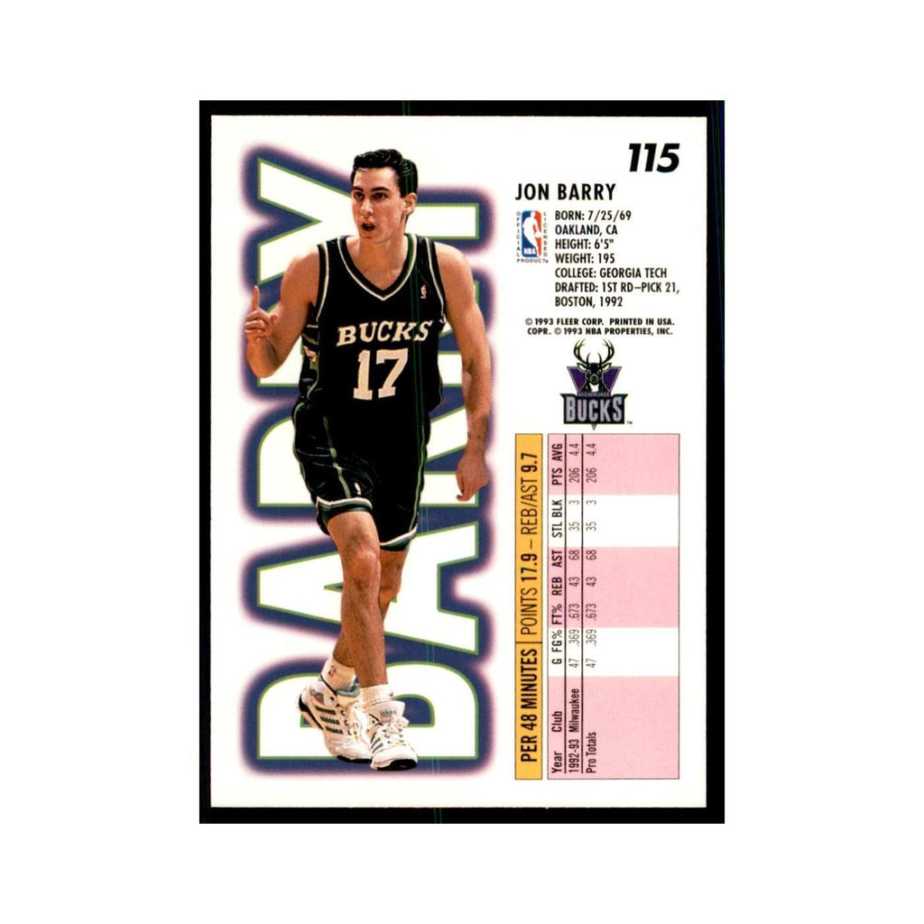 1993 Fleer Jon Barry Basketball Cards #115