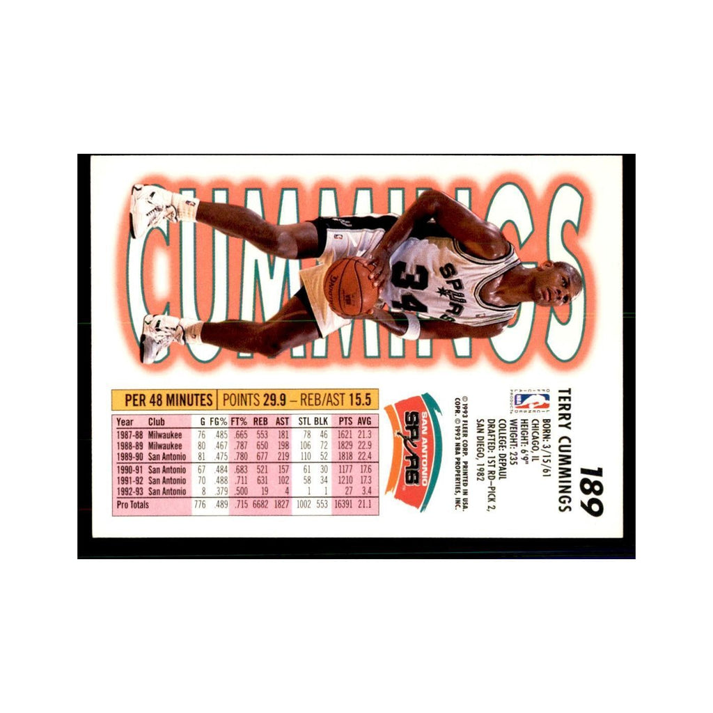 1993 Fleer Terry Cummings Basketball Cards #189