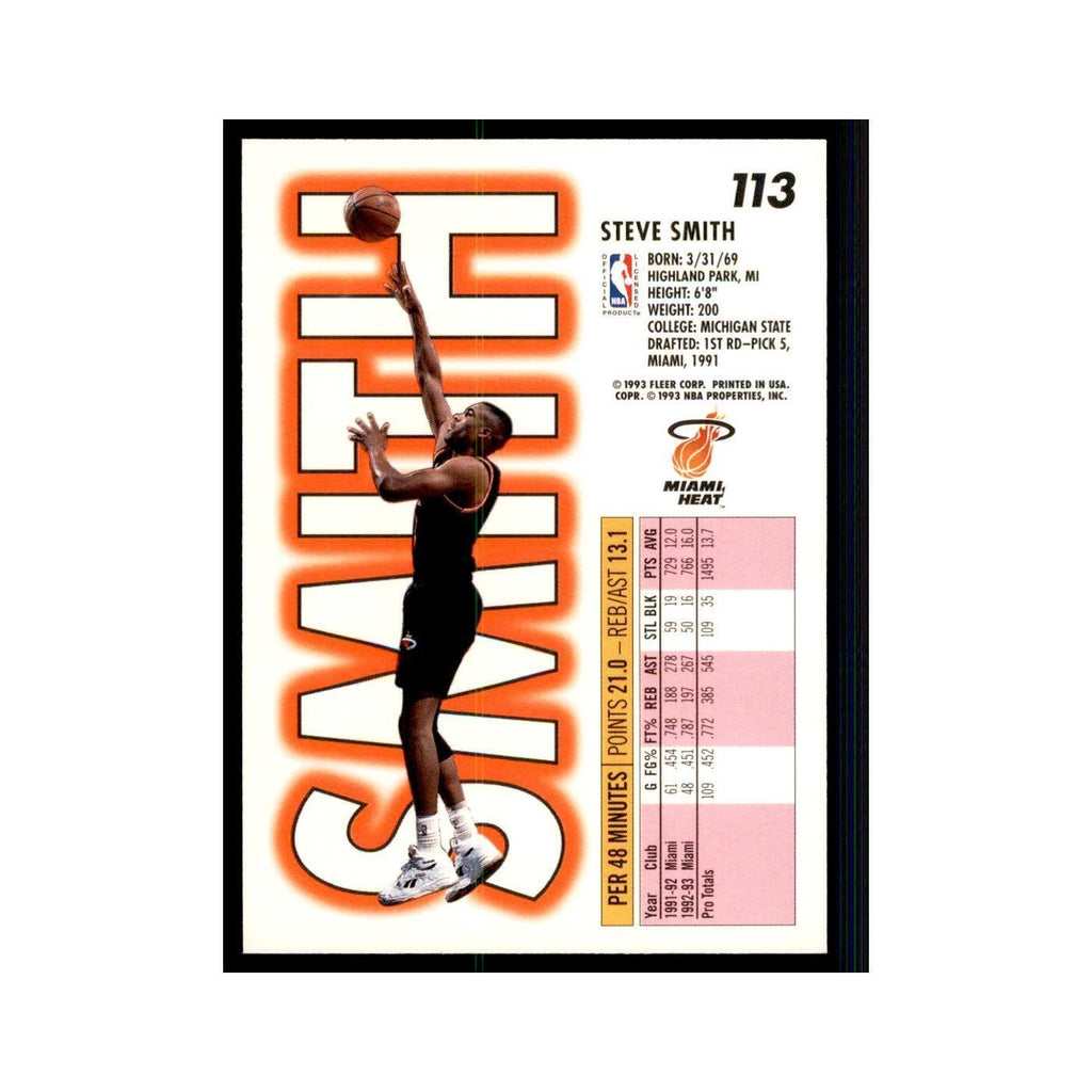 1993 Fleer Steve Smith Basketball Cards #113