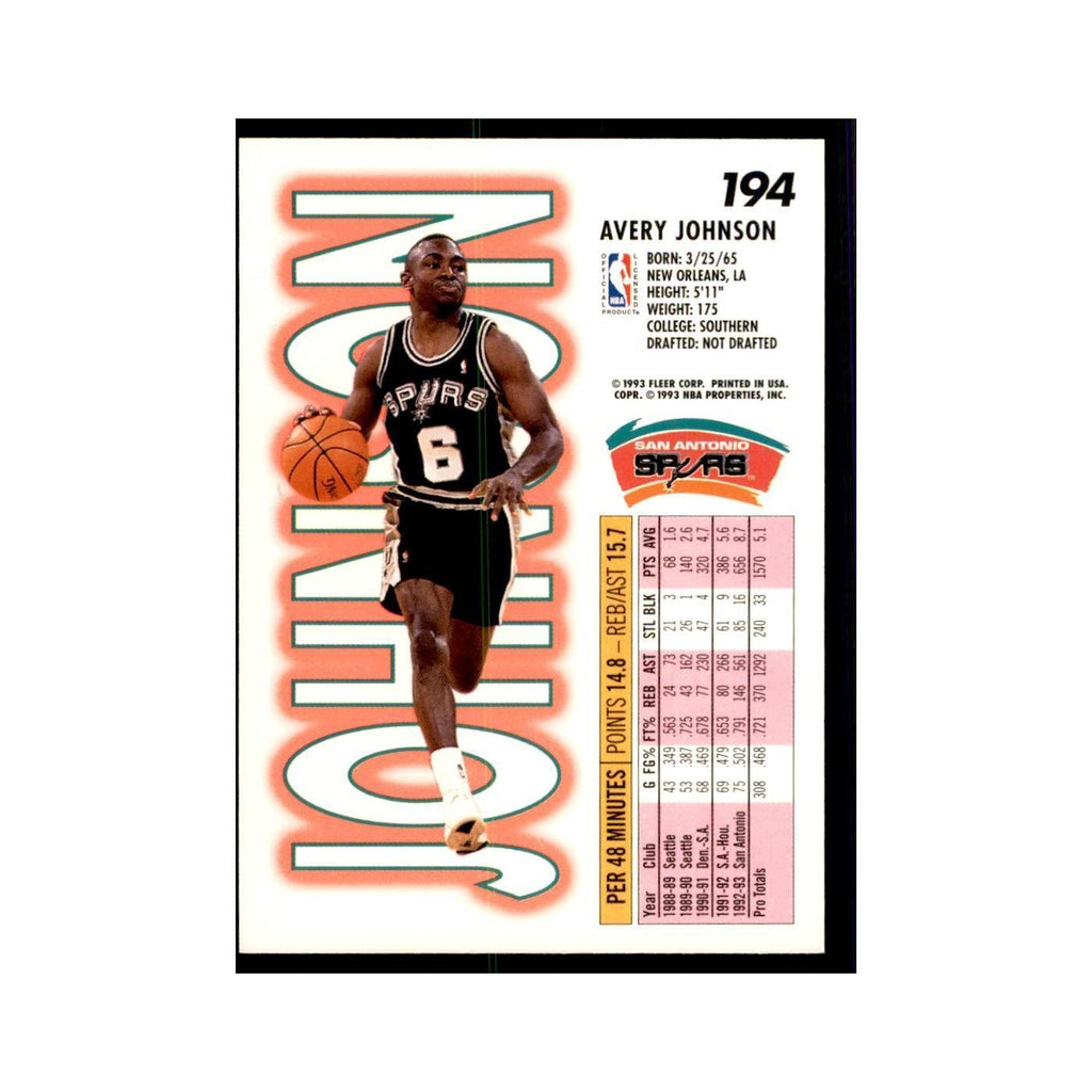 1993 Fleer Avery Johnson Basketball Cards #194