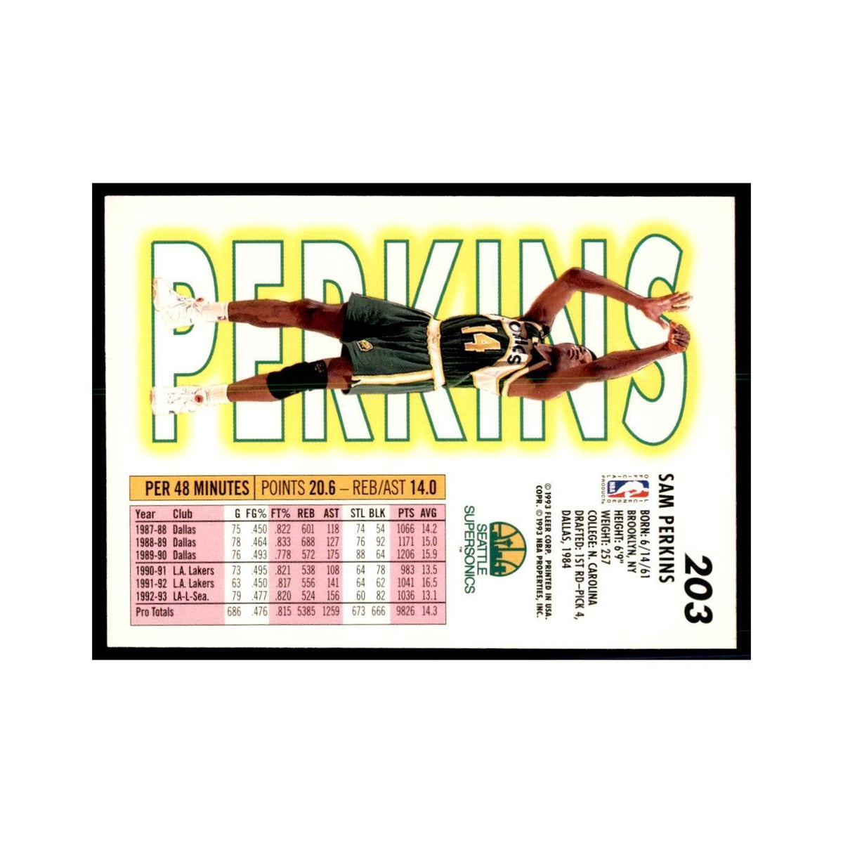 1993 Fleer Sam Perkins Basketball Cards #203