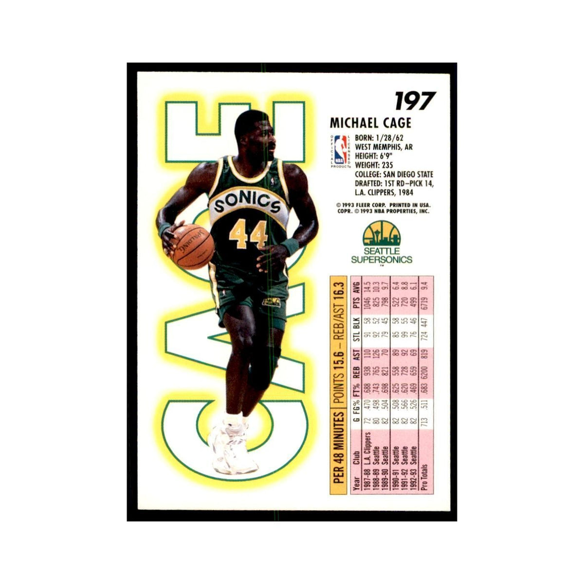 1993 Fleer Michael Cage Basketball Cards #197