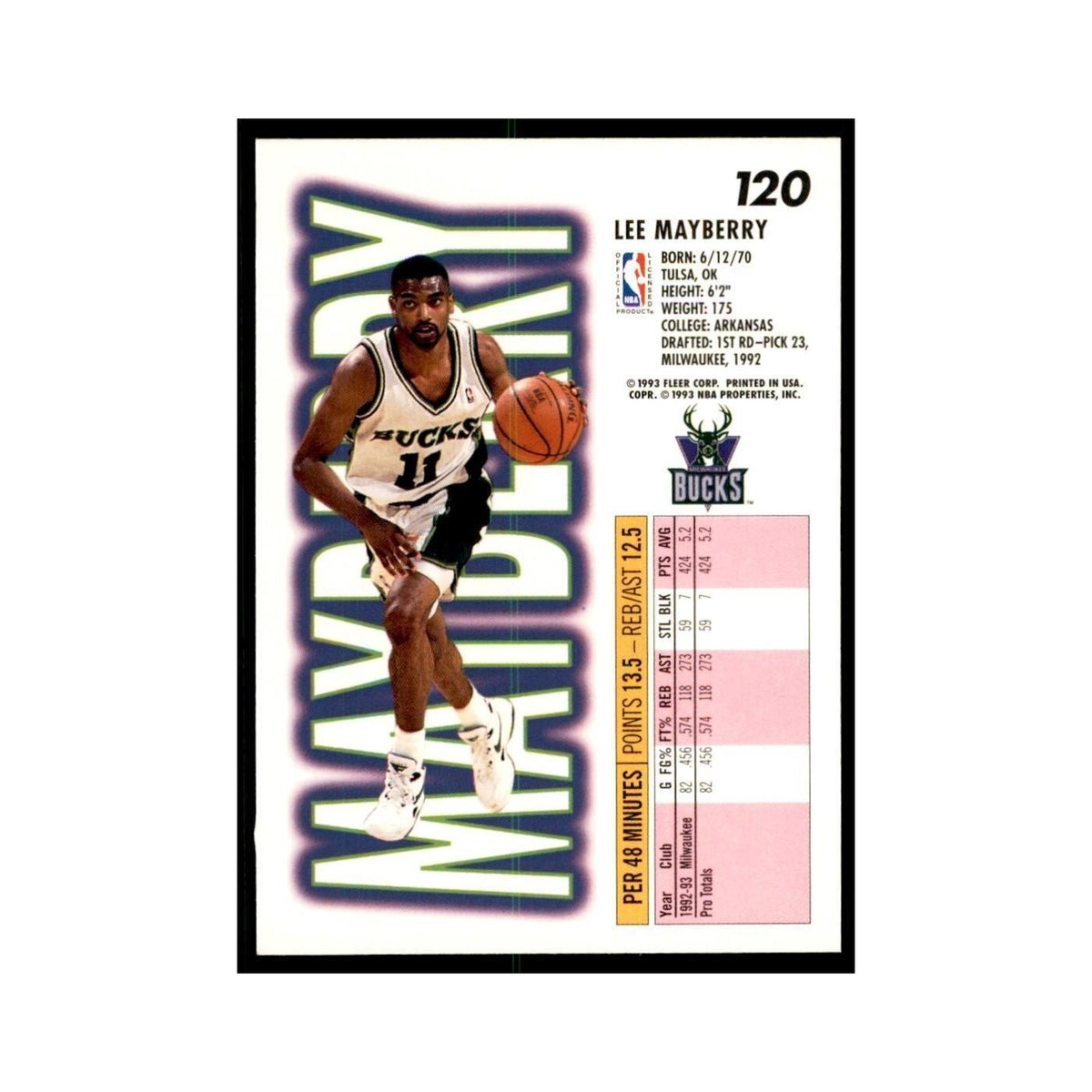 1993 Fleer Lee Mayberry Basketball Cards #120
