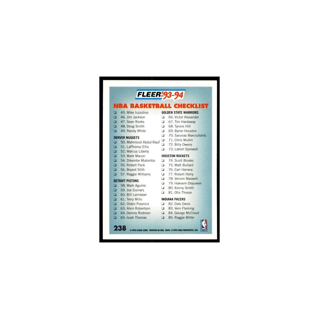 1993 Fleer Checklist Basketball Cards #238