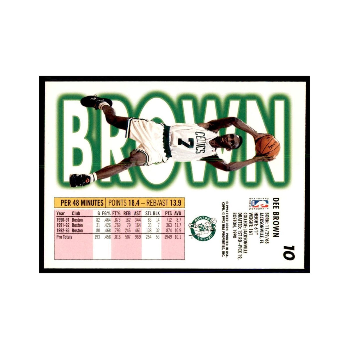 1993 Fleer Dee Brown Basketball Cards #10