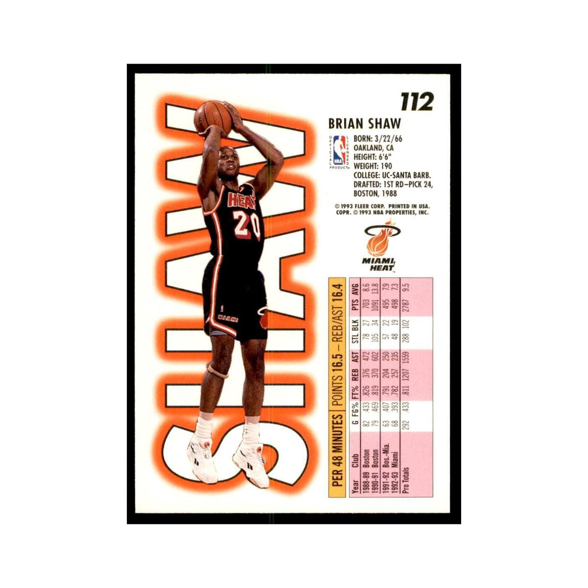 1993 Fleer Brian Shaw Basketball Cards #112