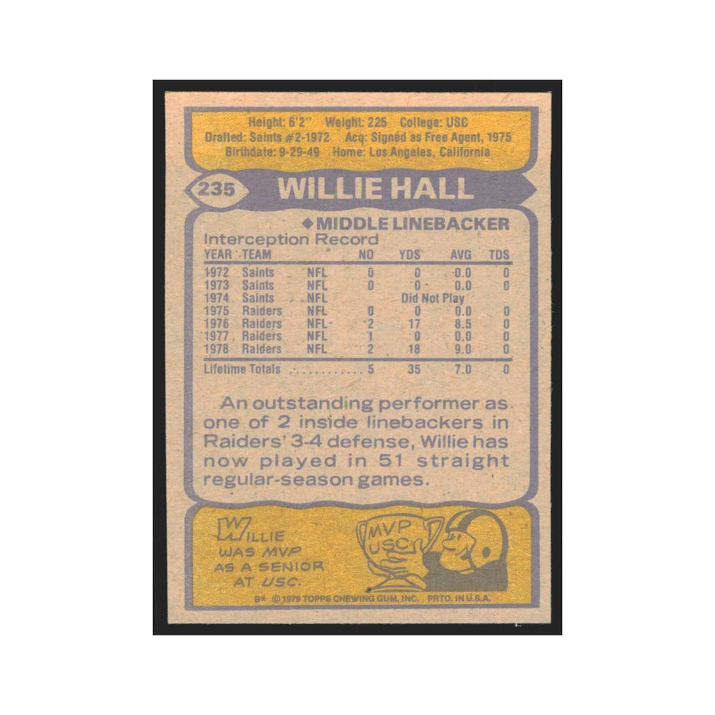 1979 Topps Willie Hall Raiders #235