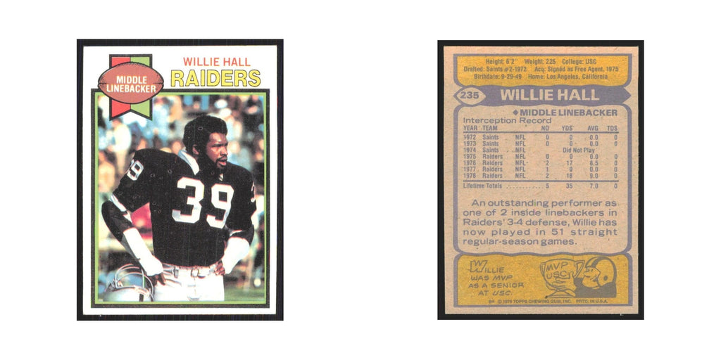 1979 Topps Willie Hall Raiders #235