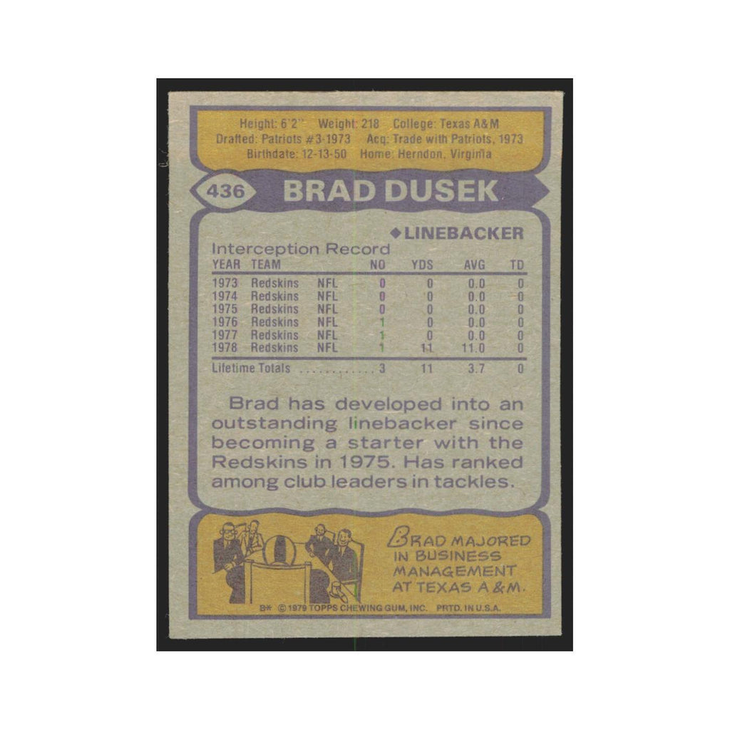 1979 Topps Brad Dusek Redskins #436