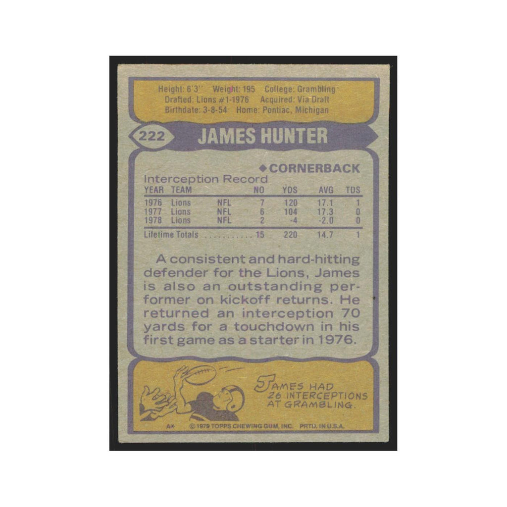 1979 Topps James Hunter Lions #222