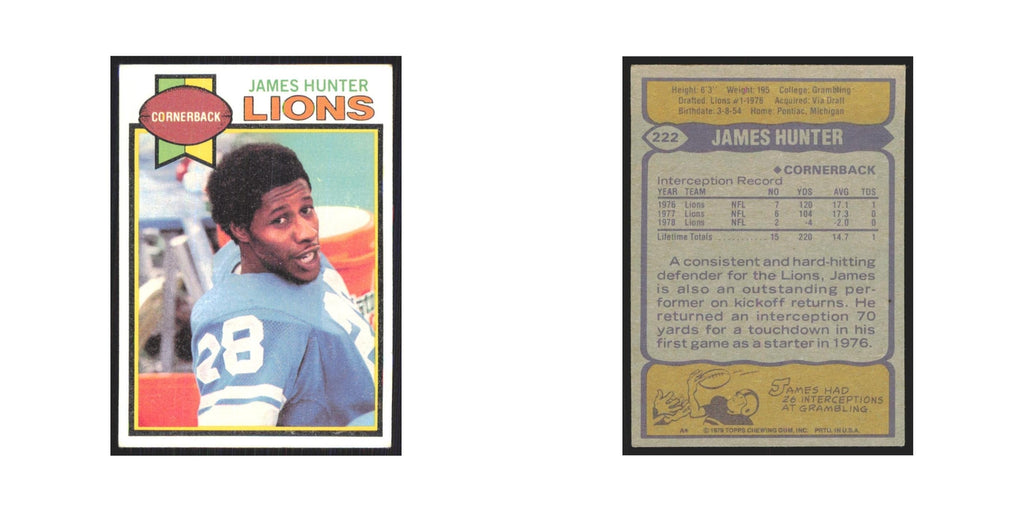 1979 Topps James Hunter Lions #222