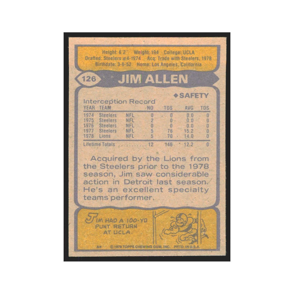 1979 Topps Jim Allen Lions #126