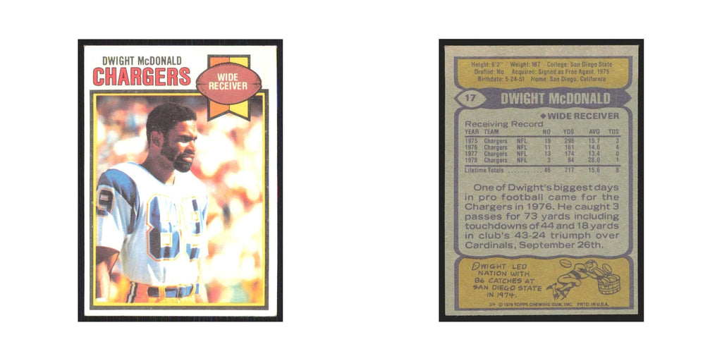 1979 Topps Dwight McDonald San Diego Chargers #17