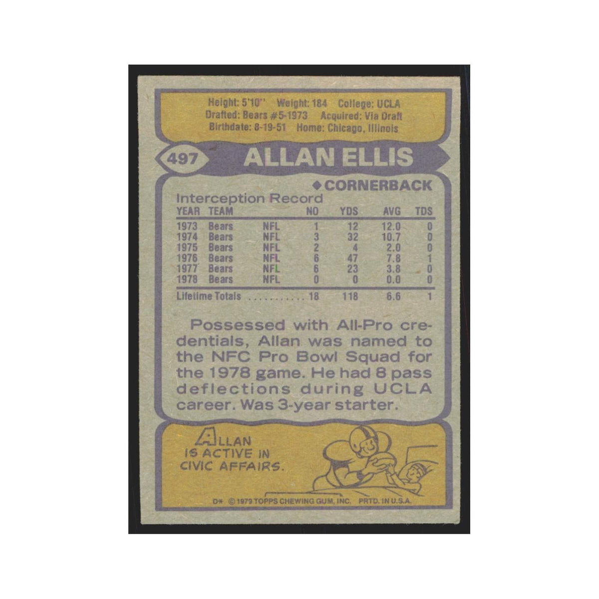 1979 Topps Allan Ellis Bears #497