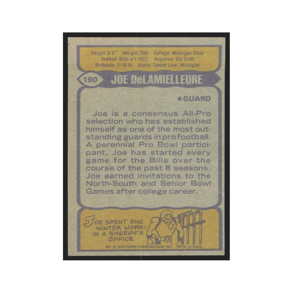 1979 Topps Joe DeLamielleure Bills #190