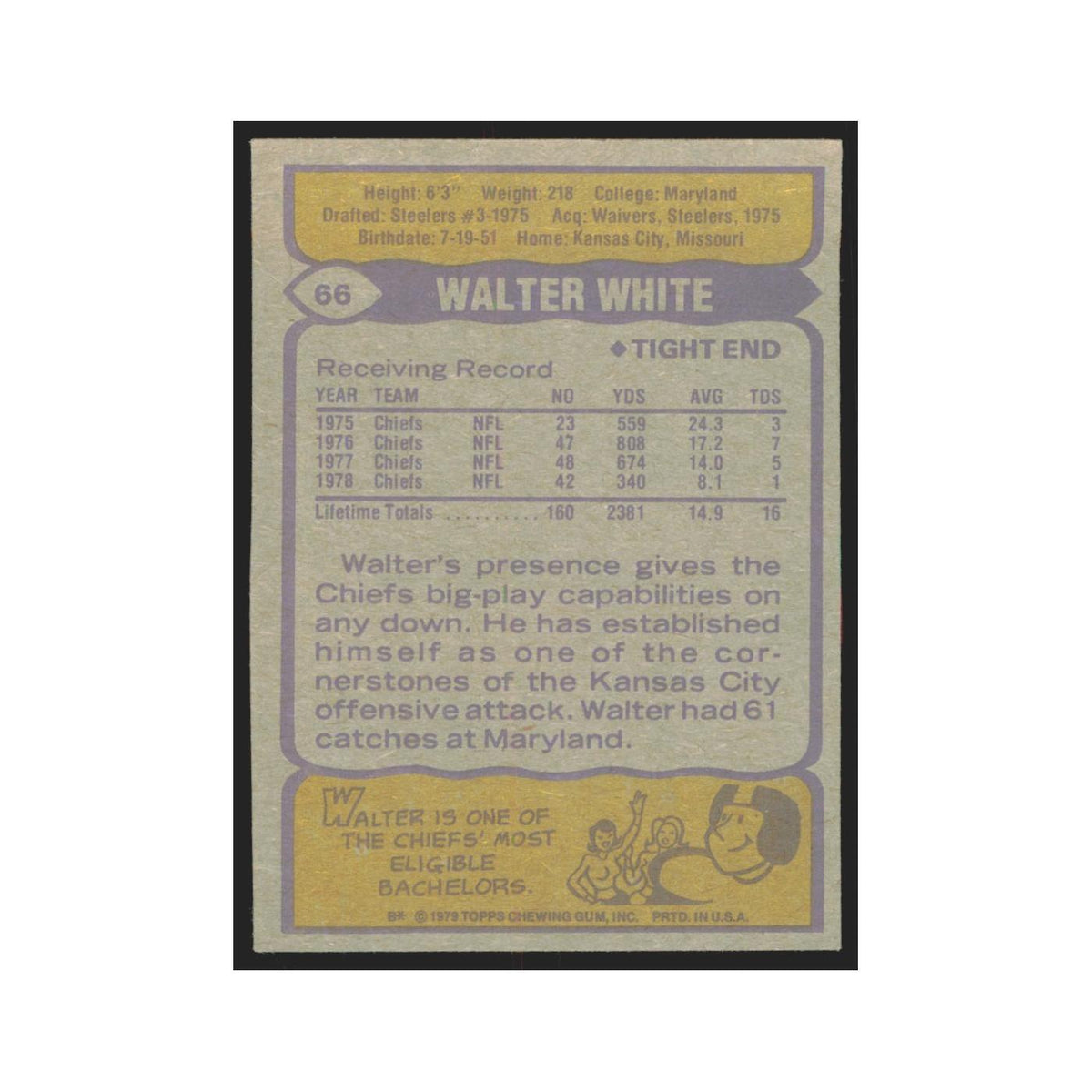 1979 Topps Walter White Chiefs #66