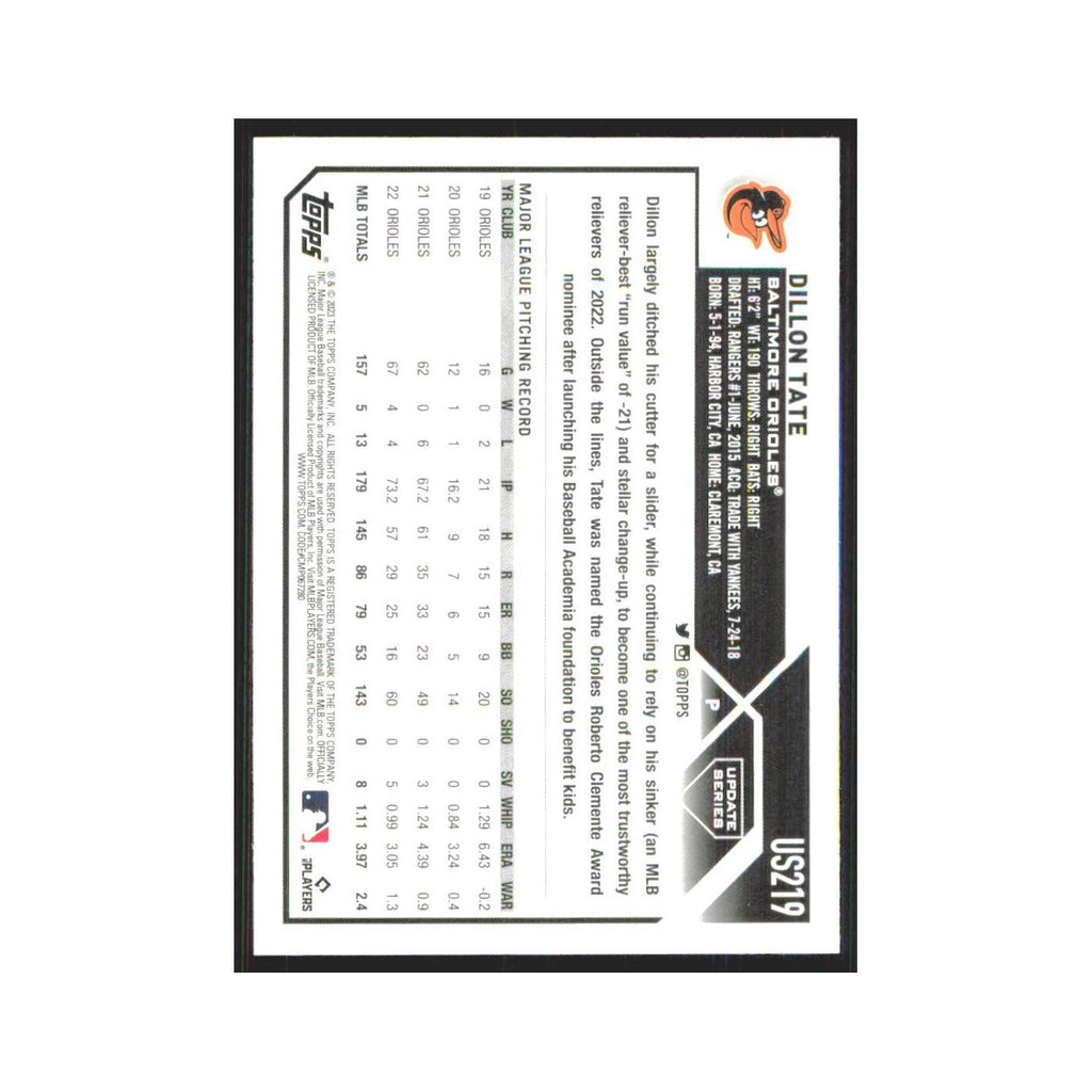 Dillon Tate 2023 Topps Update #US219 Baltimore Orioles Baseball Card NM
