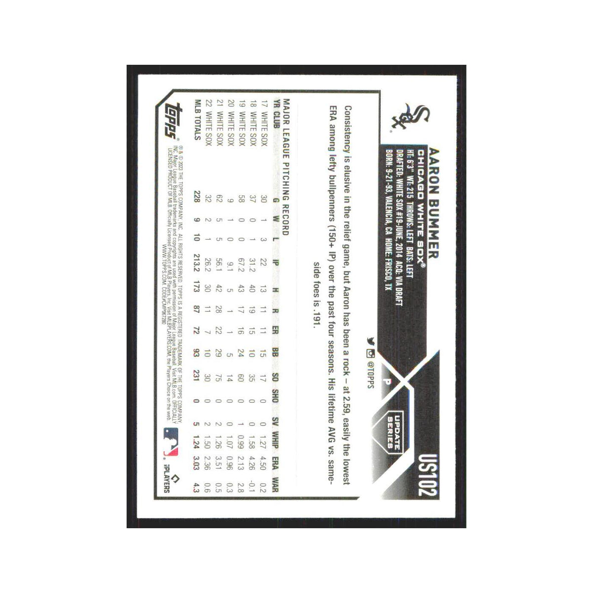 Aaron Bummer 2023 Topps Update #US102 Chicago White Sox Baseball Card NM