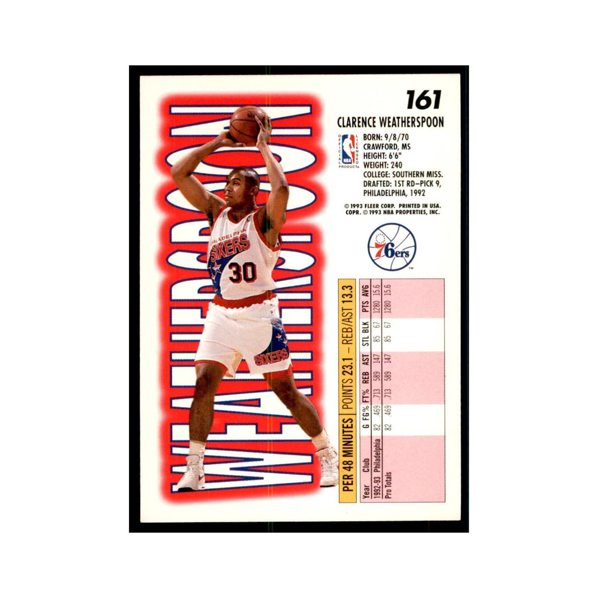 1993 Fleer Clarence Weatherspoon Cards #161