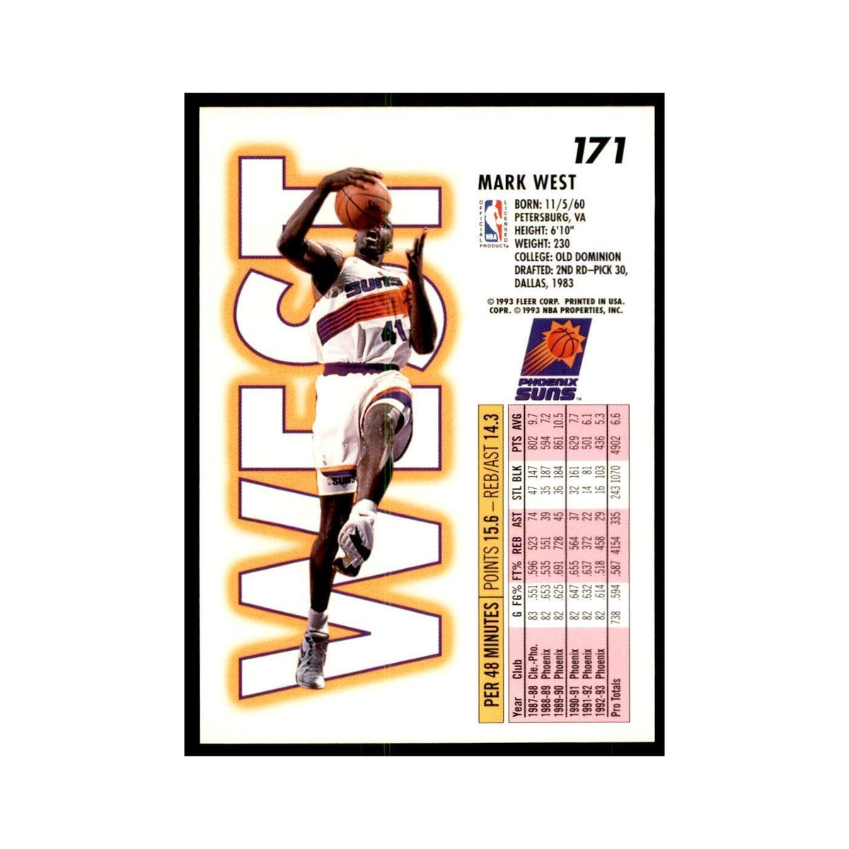 1993 Fleer Mark West Basketball Cards #171