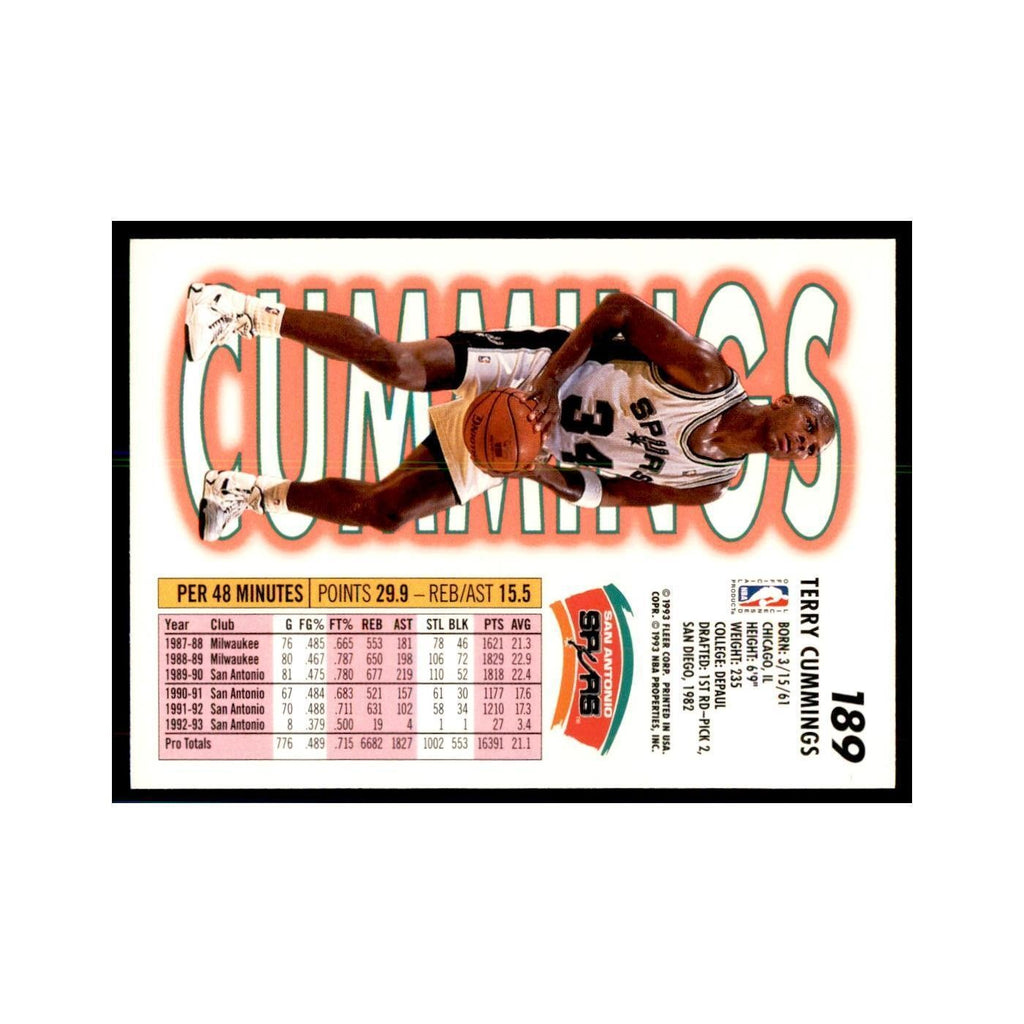 1993 Fleer Terry Cummings Basketball Cards #189