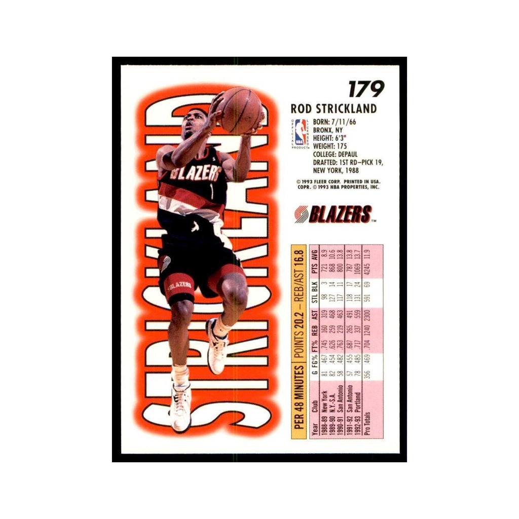 1993 Fleer Rod Strickland Basketball Cards #179