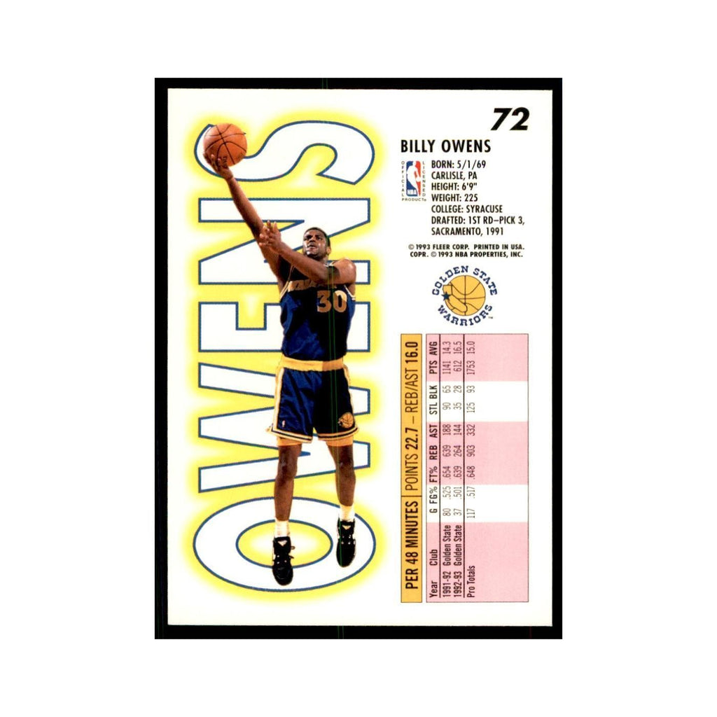 1993 Fleer Billy Owens Basketball Cards #72