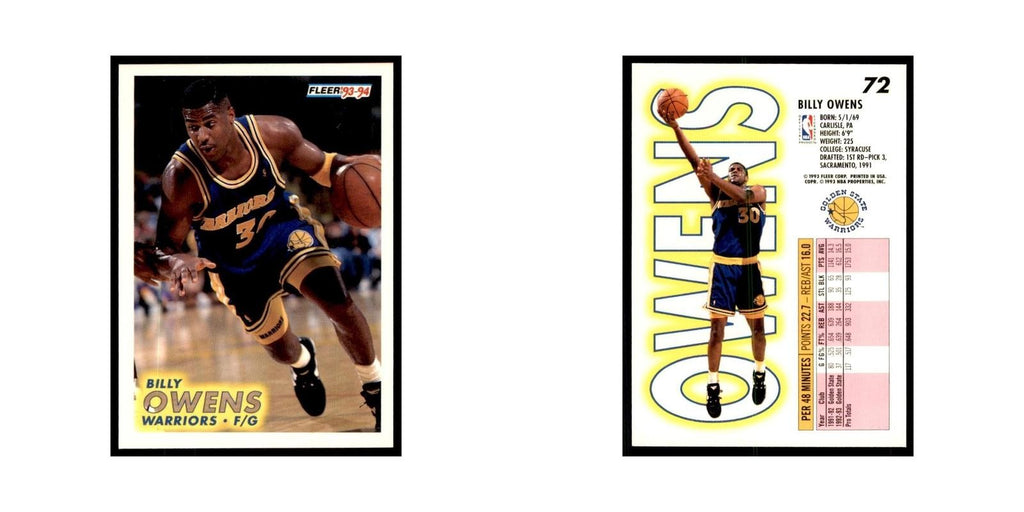 1993 Fleer Billy Owens Basketball Cards #72