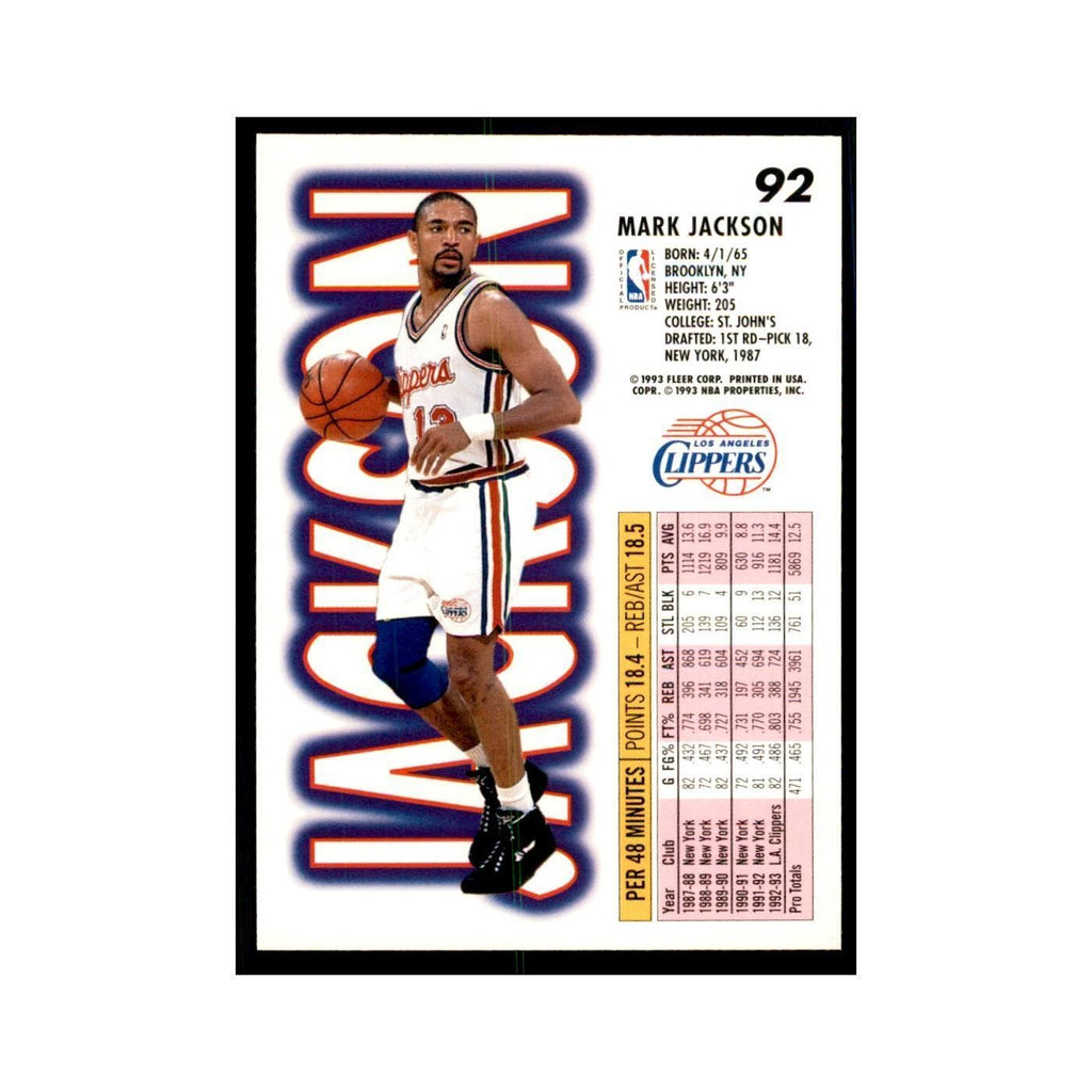 1993 Fleer Mark Jackson Basketball Cards #92