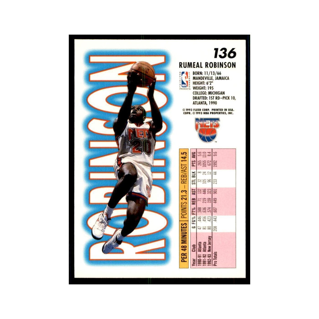 1993 Fleer Rumeal Robinson Basketball Cards #136