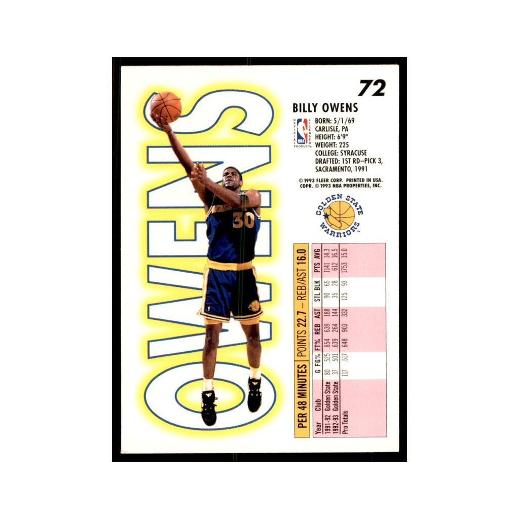 1993 Fleer Billy Owens Basketball Cards #72