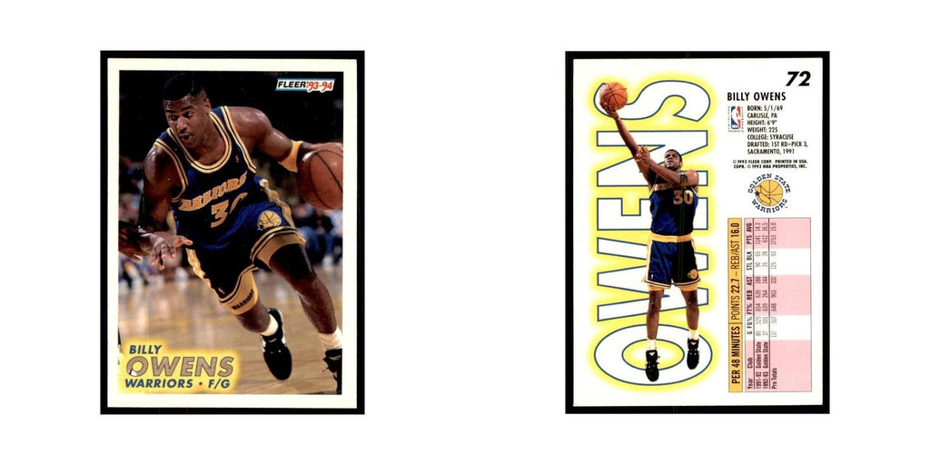 1993 Fleer Billy Owens Basketball Cards #72