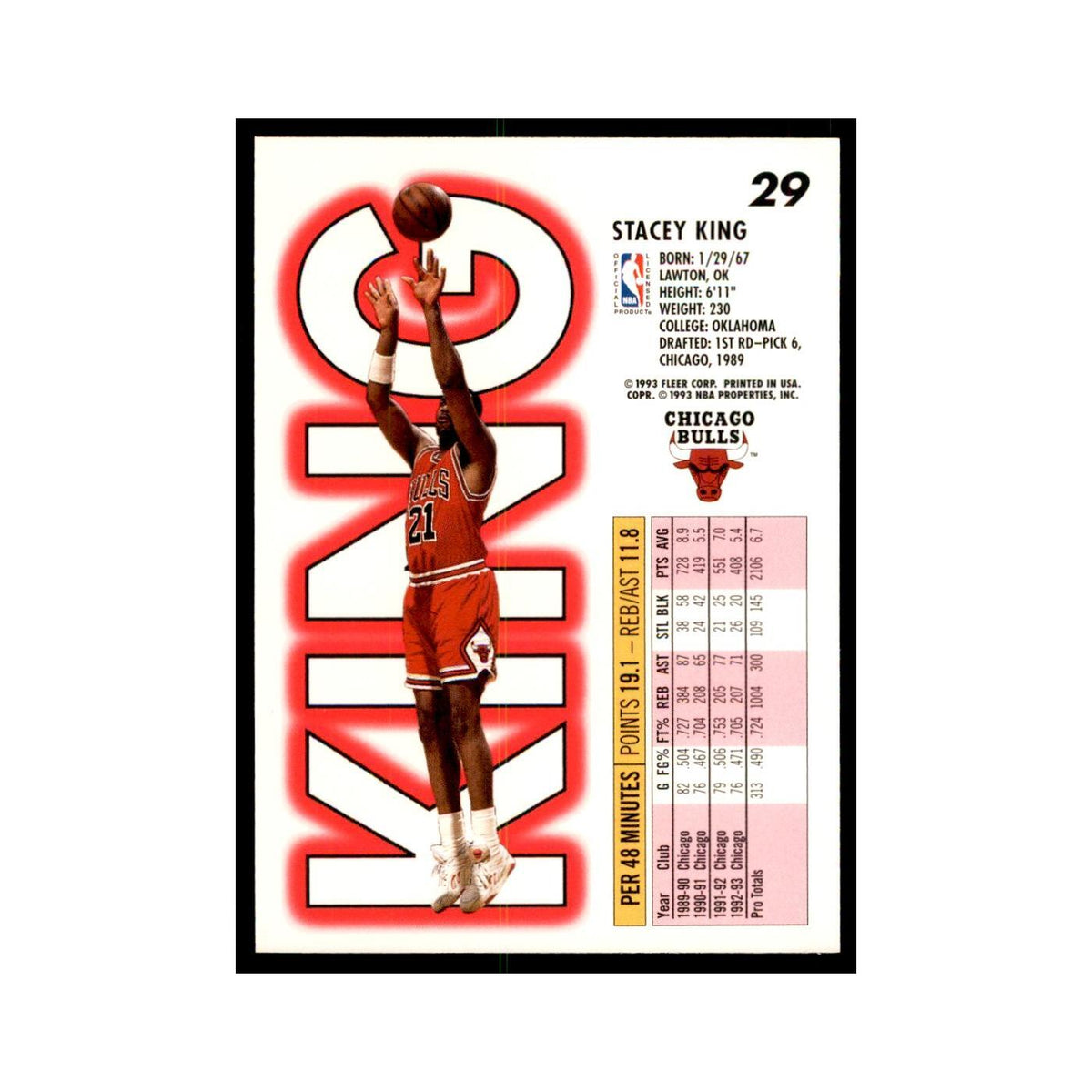 1993 Fleer Stacey King Cards #29