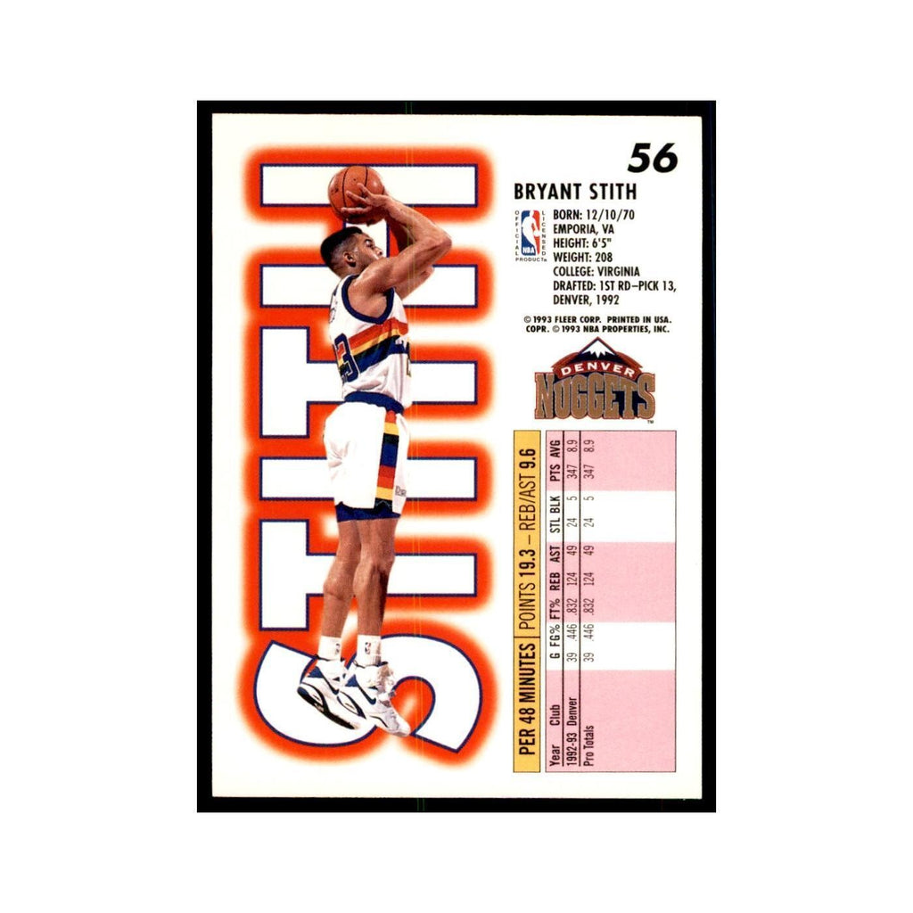 1993 Fleer Bryant Stith Basketball Cards #56