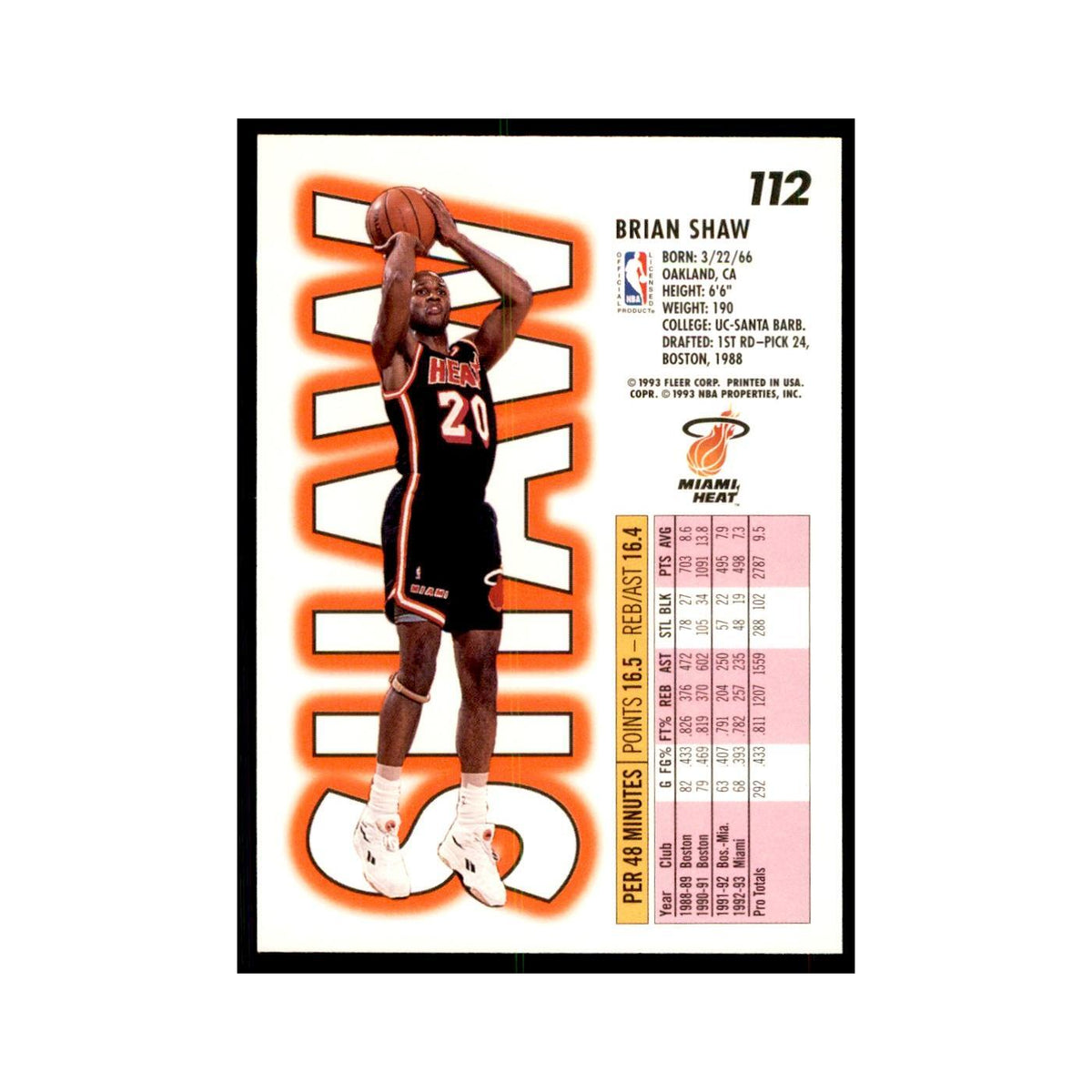 1993 Fleer Brian Shaw Cards #112