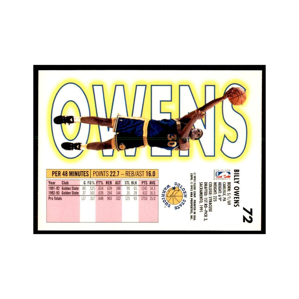 1993 Fleer Billy Owens Basketball Cards #72