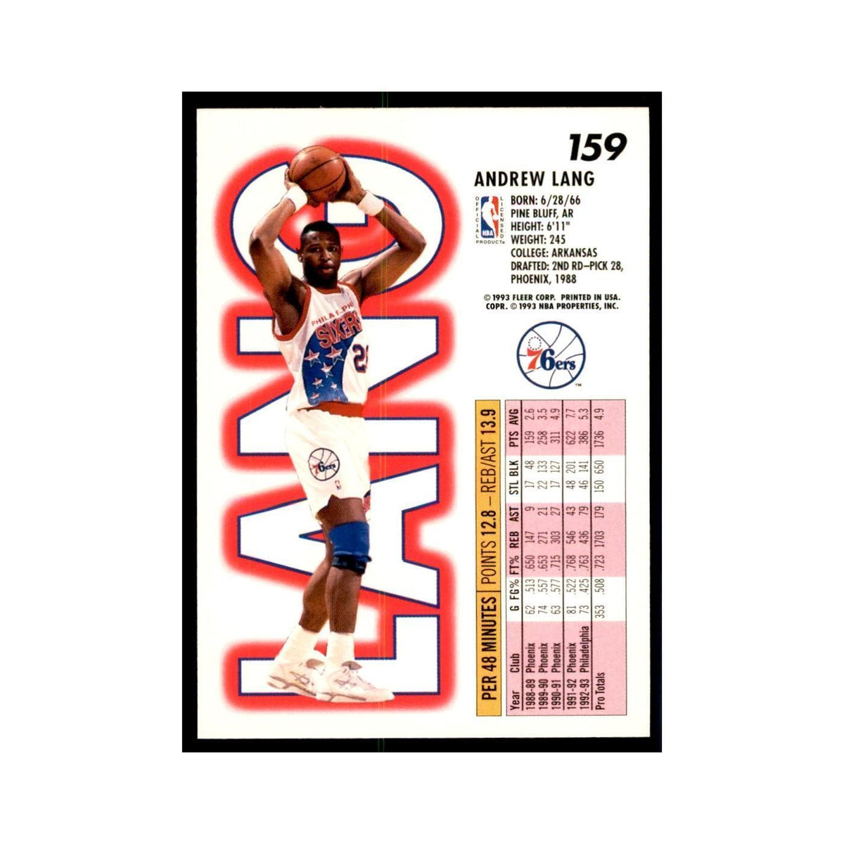 1993 Fleer Andrew Lang Basketball Cards #159